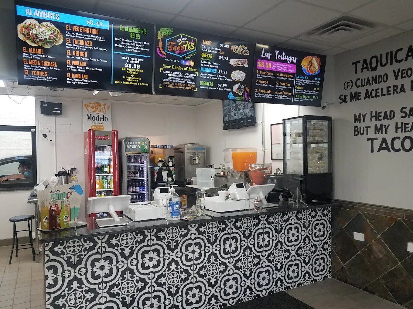 Interior of Los Taco H's restaurant — counter service on Cleburne Rd, Fort Worth TX